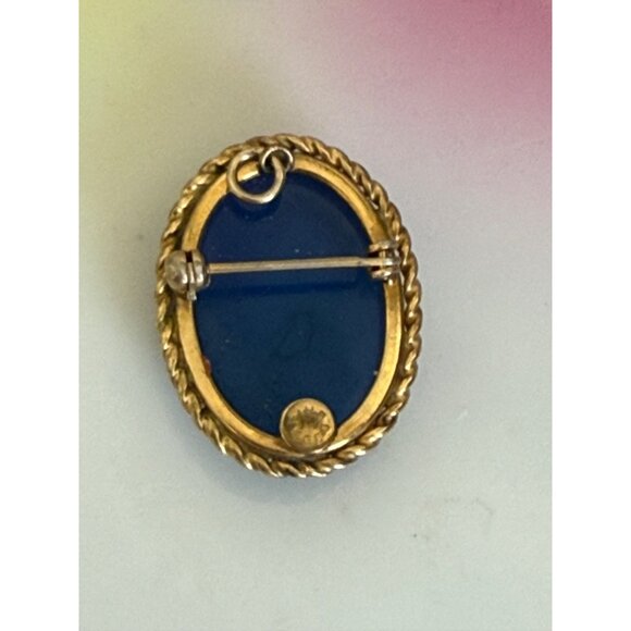 Vintage 50's 12K GF Blue Glass Pearl Shell Cameo Brooch Pendant - Picture 7 of 7